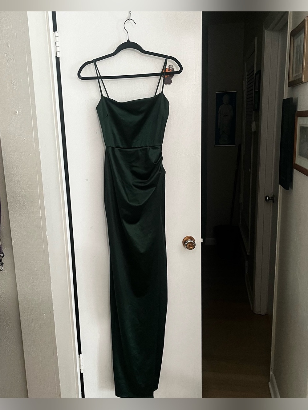 Windsor Forest Green Satin Slip Dress with Spaghetti Straps